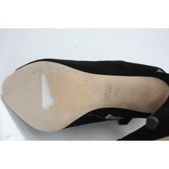Miu Miu Black Suede Peep Toe Slingback Heel Pumps - Picture 12 of 12
